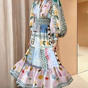 Pastel Multi Patchwork Maxi Dress with Smocked Waist
